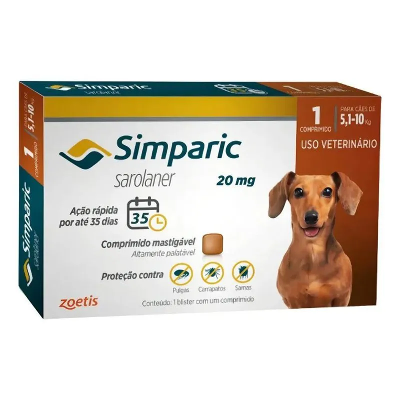 3x Simparic Antipulgas 20mg 5 A 10kg Cães 1 Comprimido Cor M