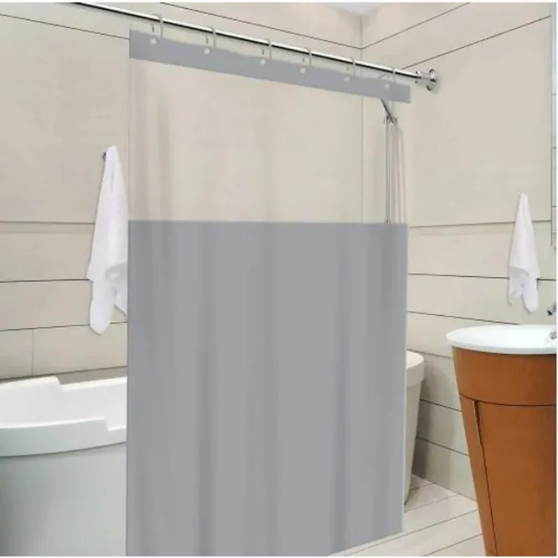 Cortina Box Banheiro Lisa Antimofo Pvc Com Visor P Cinza