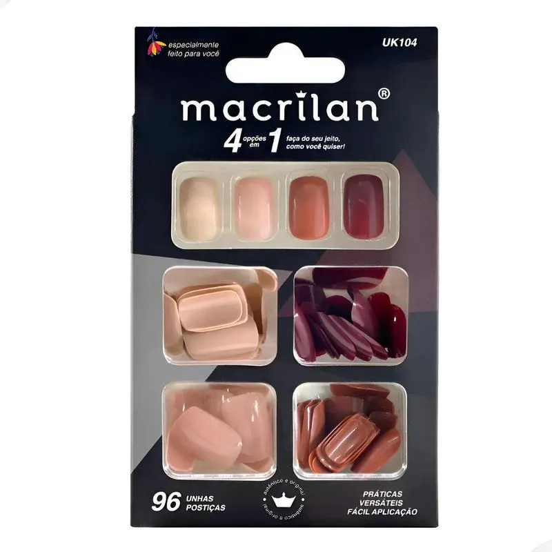 Unhas Postiças Macrilan Médias 4 Em 1 - 96 Unidades Cor Marr
