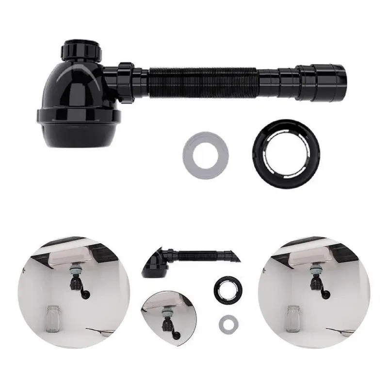 Sifão Copo Preto Universal Flexível Para Pias, Tanques E Lav