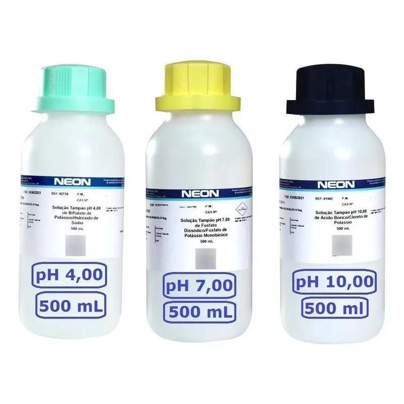 Kit Solução Tampão Phmetro Ph 4, 7 E 10 500 Ml Cada