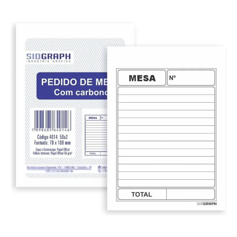 10x Pedido Comanda De Mesa 50x2 20 Blocos Com Carbono 7,8x1