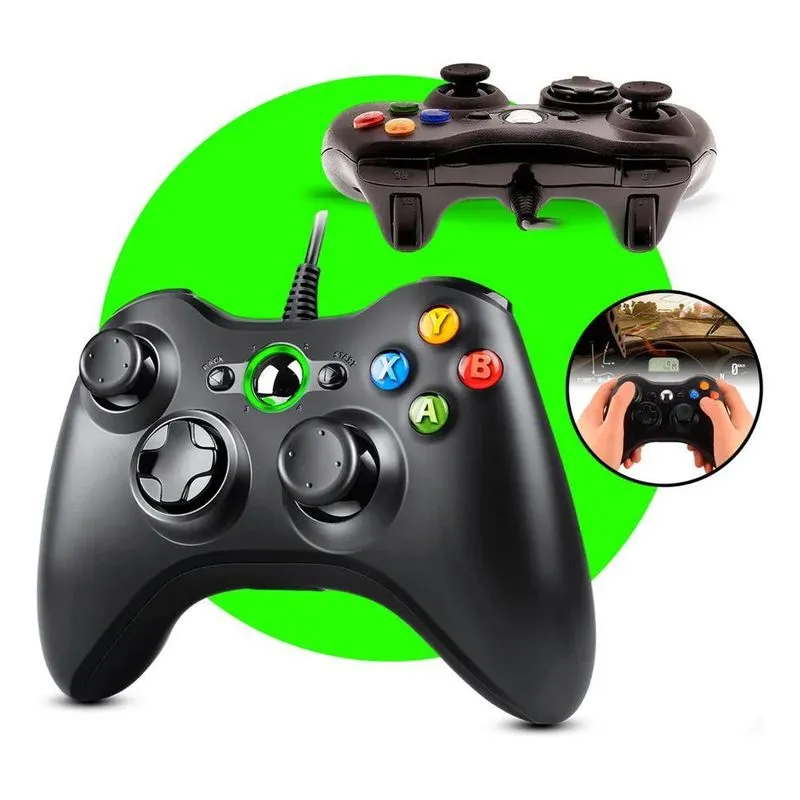 Controle Manete Para Xbox 360 Com Fio Joystick Pc Cor Preto