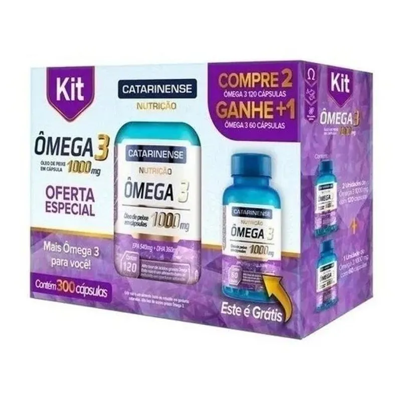 5x Kit Ômega 3 1000mg Com 300 Cápsulas Catarinense