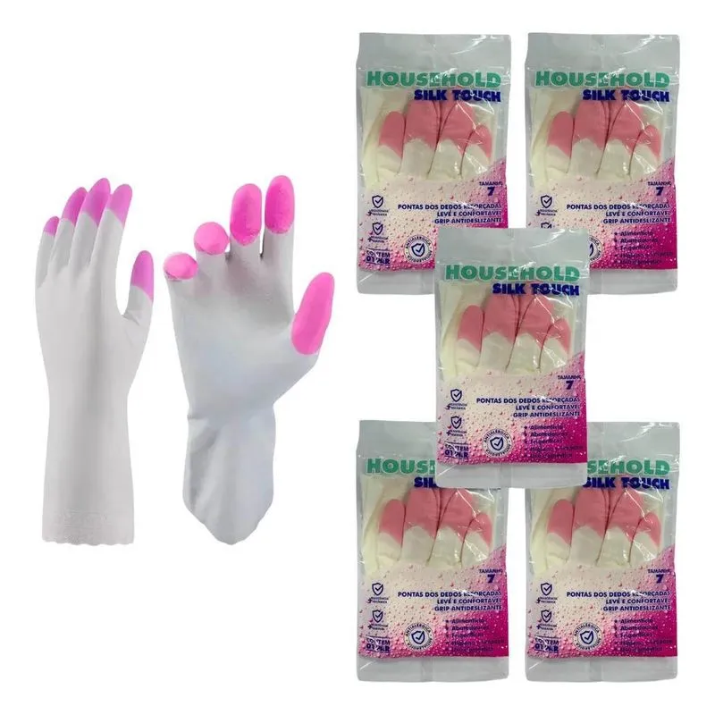 Kit 5 Prs Luva Latex Grossa Antialérgica Limpeza Lavar Louça