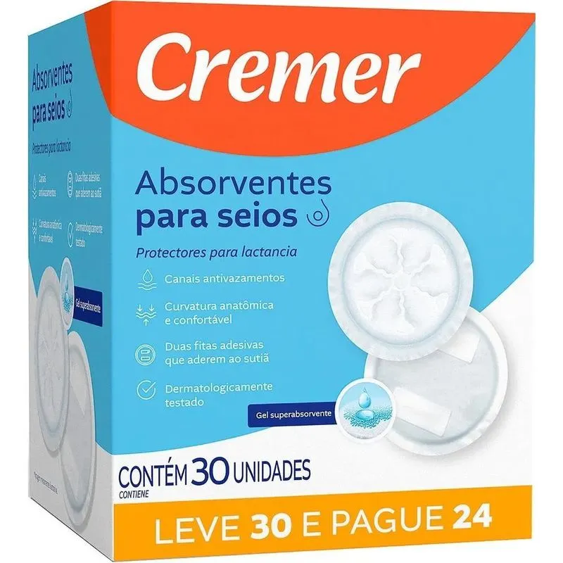 2x Absorvente Para Seios Cremer Toque Suave Leve 30 Pague 24