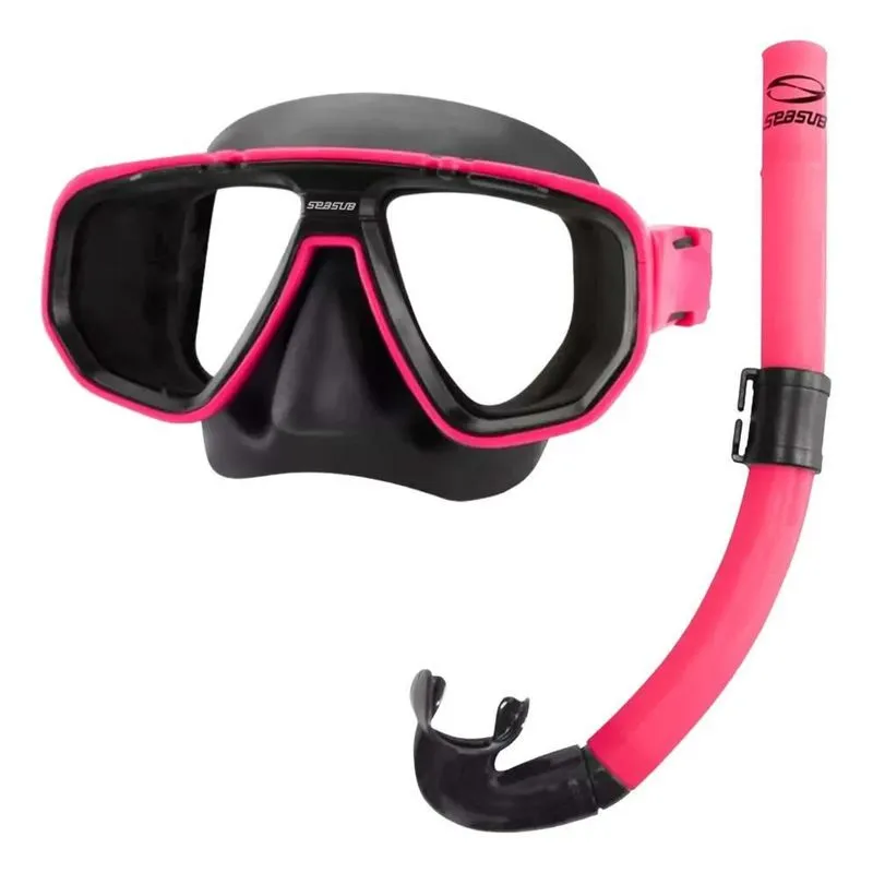 Kit De Mergulho Profissional Máscara E Snorkel Sea Rosa