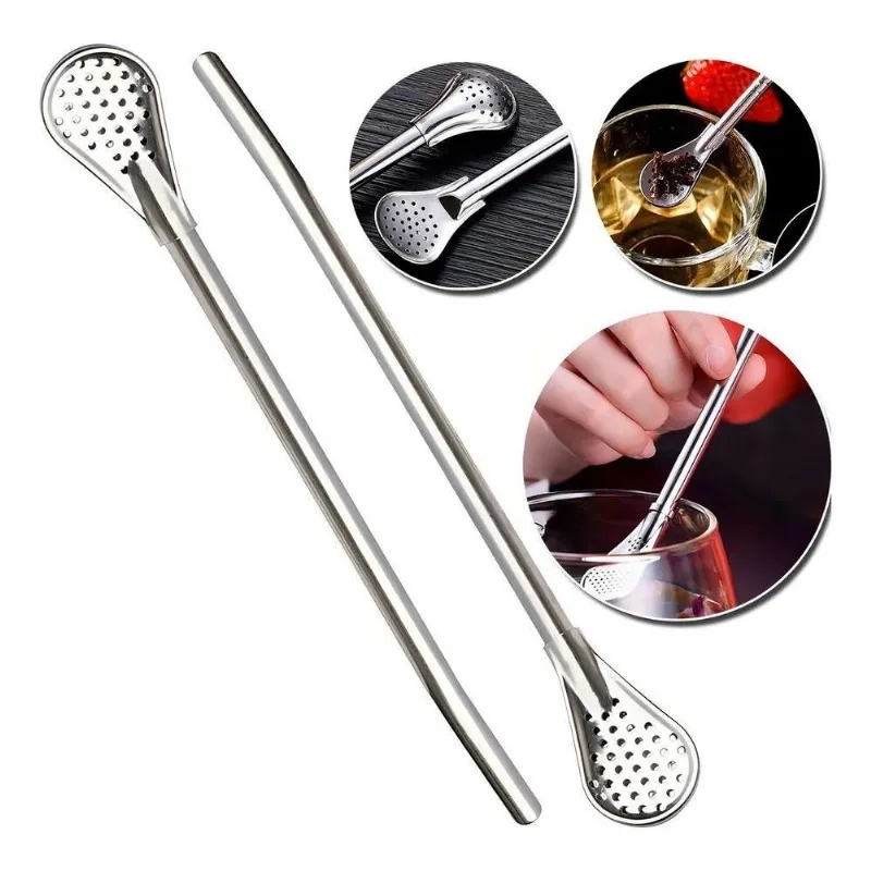 2 Bomba De Chimarrão Mate Inox Rosca 18 Cm Colher