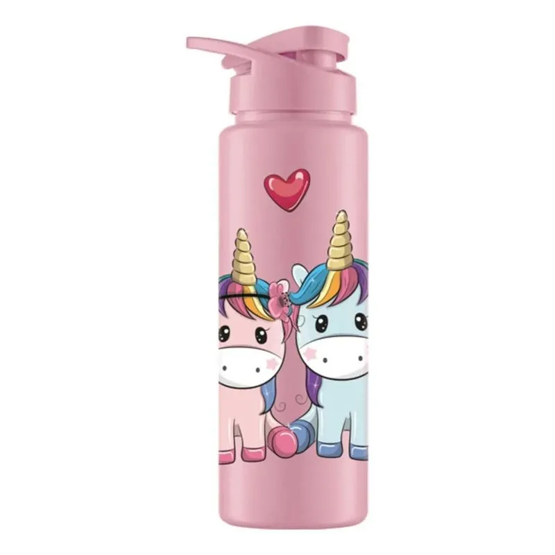 2x Garrafinha De Agua Infantil 750 Ml Unicórnio Plástico