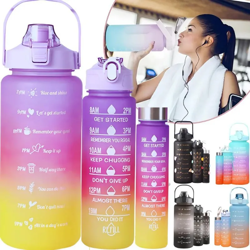 Kit 3 Garrafas Água Academia 2000 900 300ml Roxo Rosa Amare