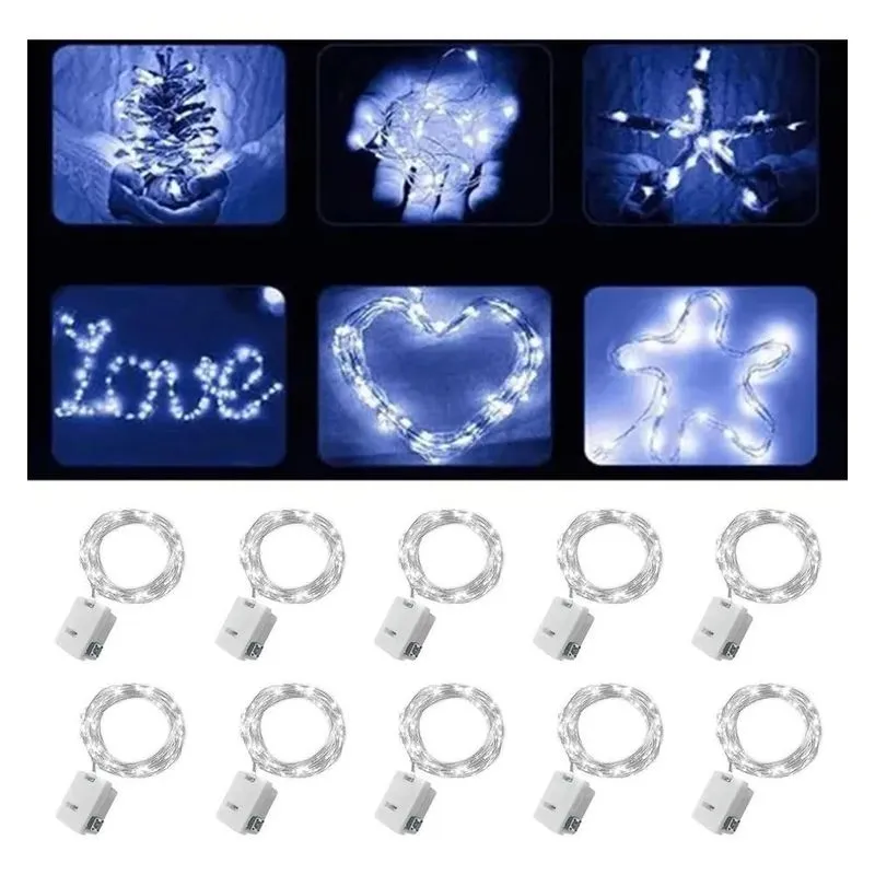 2x Kit 10 Fio Fada Cordão De Led 2m 20 Leds Fixo Bateria Bra