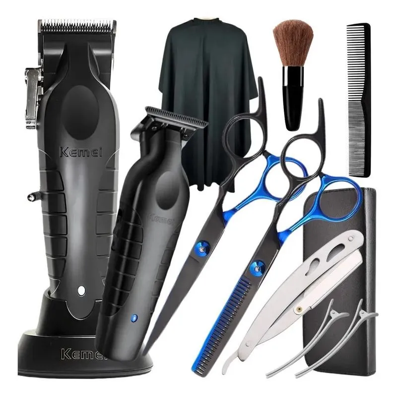 Kit Máquina De Corta Cabelo Tesouras Barbeiro Profissionais