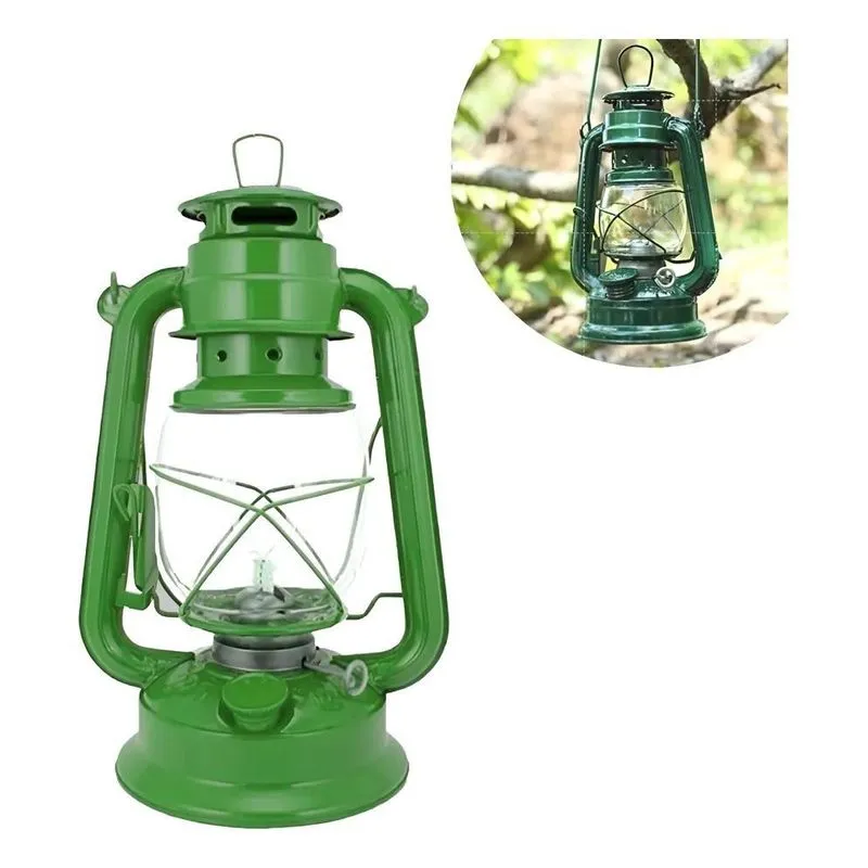 Lampião A Querosene 24cm Lamparina Luminaria Peq Verde