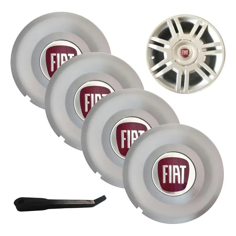 Jogo Calota Central Meio De Roda Fiat Stilo Prata/vermelho