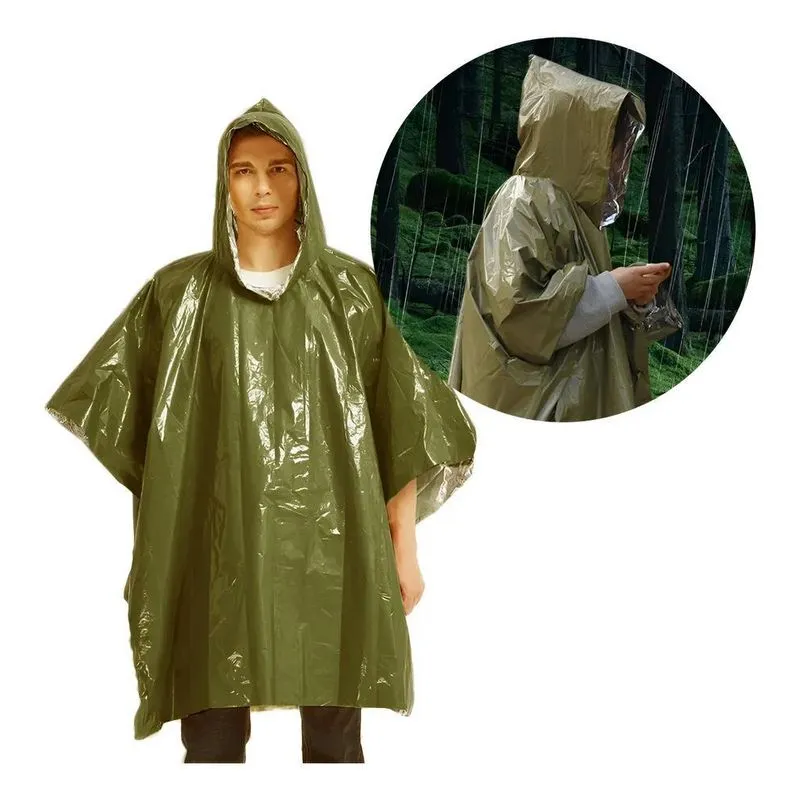 Poncho Térmico De Emergência Reutilizável Sob Verde-escuro