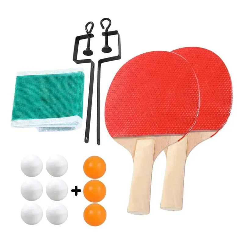 10x Raquete Ping Pong Tênis De Mesa Par + 9 Bolas + Rede