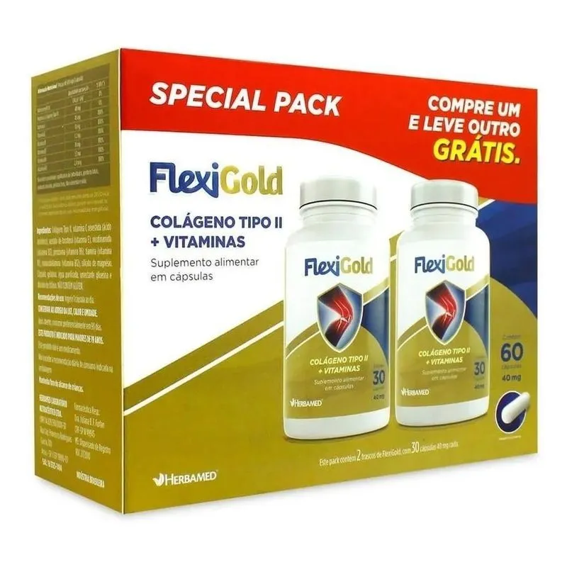 10x Flexigold Colágeno Tipo 2 Herbamed 60 Caps 40mg Sabor S