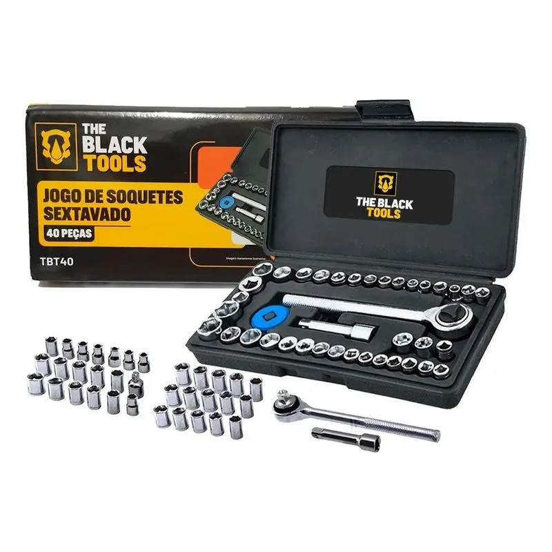 5x Kit Jogo Soquetes Sextavado Com Catraca 40 Pcs Reversível
