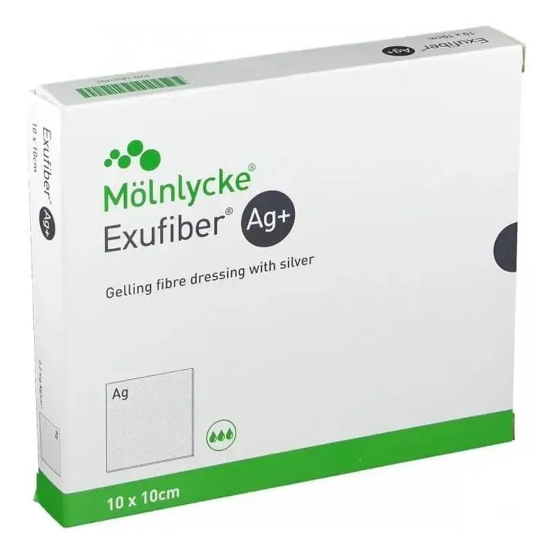 10x Exufiber Ag+ Curativo Molnlycke Fibra Gelificante 10x10