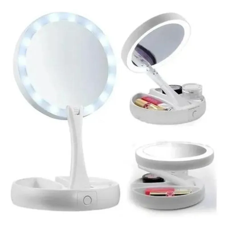 5x Espelho Led Maquiagem Camarim Ring Light Usb Aumenta 10x