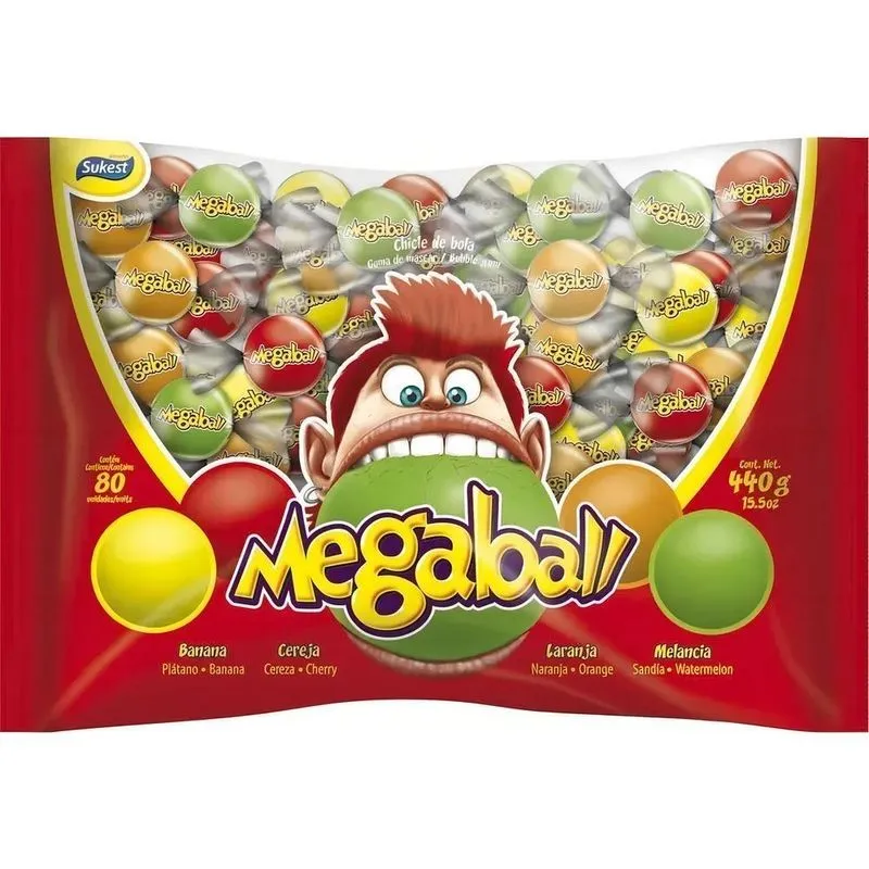 5x Chiclete Megaball Frutas Sortidas Pacote 80 Unidades Su