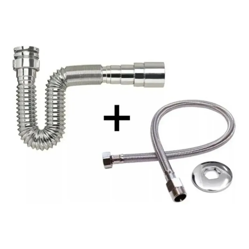 2x Sifão Sanfonado Universal Cr + Engate Flexível Trançado 4