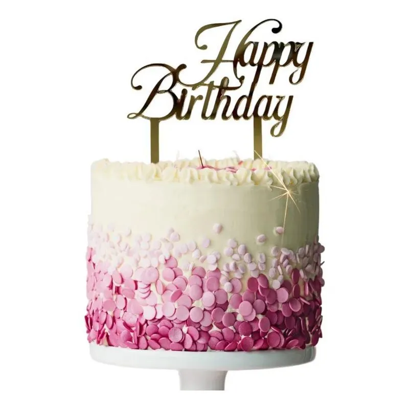 10x Topo De Bolo Decoração Festa Happy Birthday Dourado