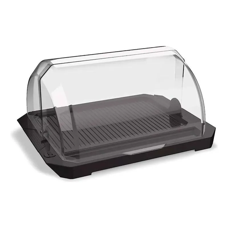 2x Porta Pão Acrílico Com Tampa Transparente Premium Preto U