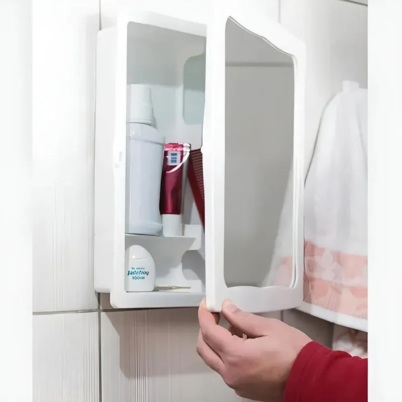 Armário Banheiro Parede Plástico Espelho 36cm Branco