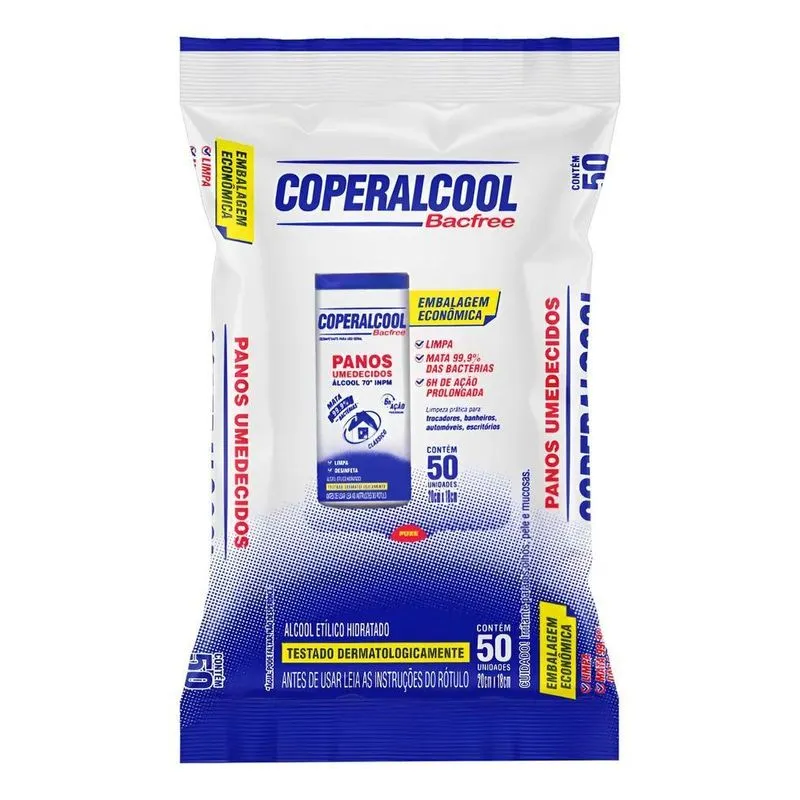 Coperalcool Bacfree Panos Umedecidos 70 Refil 50un 20x18cm