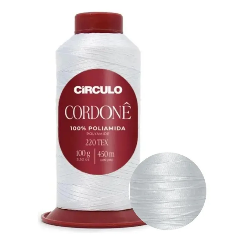 Fio Cordonê Poliamida Brilhante 450m Cone Crochê 8001 Branco