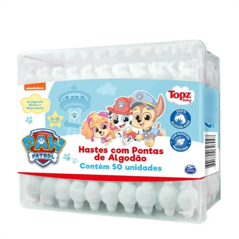 Topz Baby Hastes Pontas De Algodão Patrulha Canina Com 50un