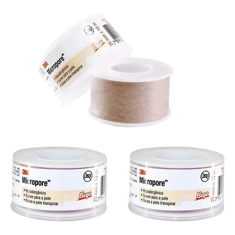 10x Fita 3m Micropore Hospitalar Bege 25mmx10m Kit C 03