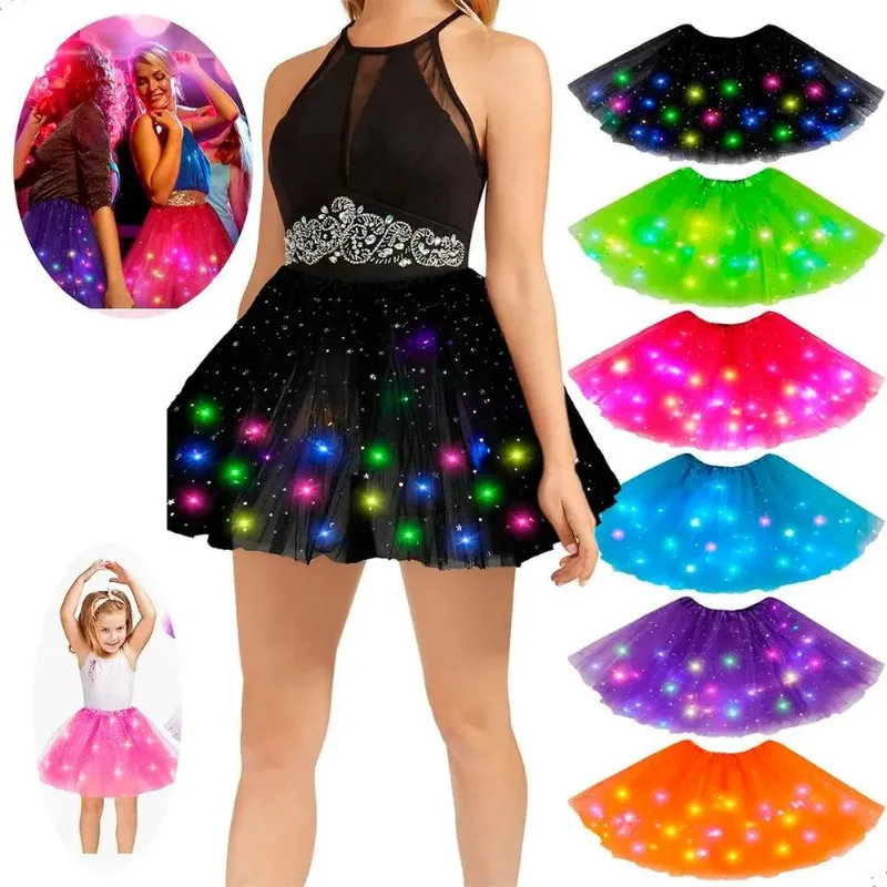 2x Saia Tule Carnaval Festa Led Tutu Pisca Adulto E Infantil