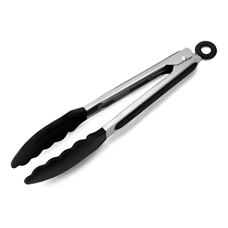 Pegador Culinário Pinça Silicone Multiuso Inox Cor Preto