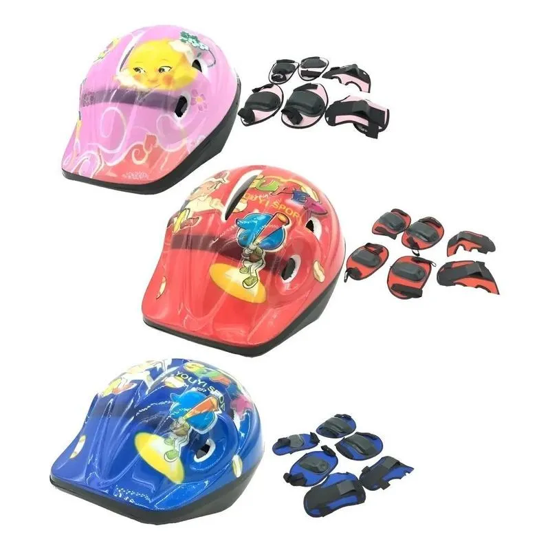 Kit Capacete Cotoveleira Joelheira Infantil Bike Skat Vermel