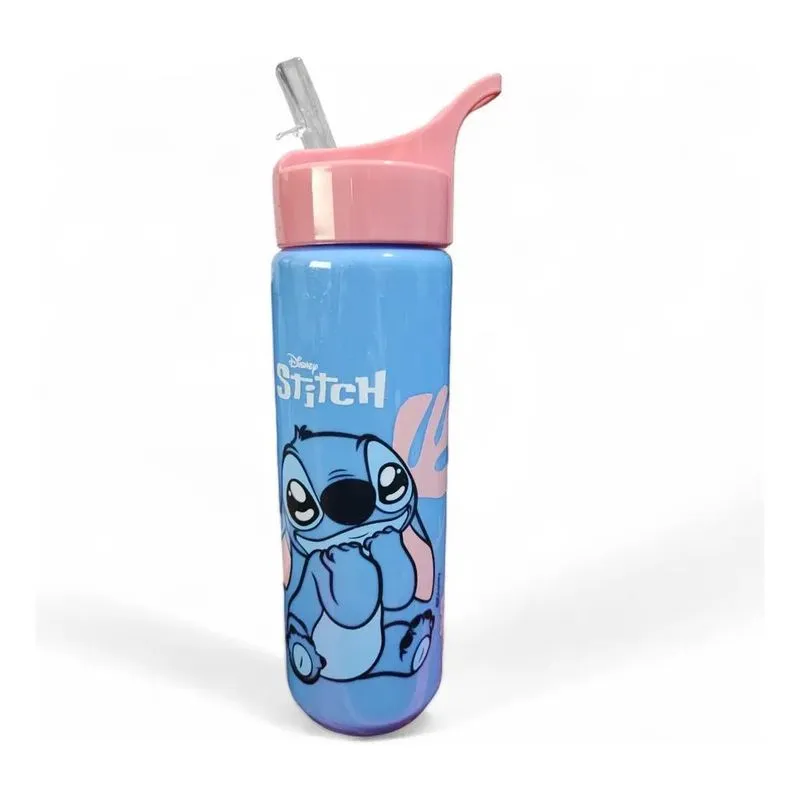 5x Stitch Garrafa Squeeze 700ml Agua Com Canudo De Plastico