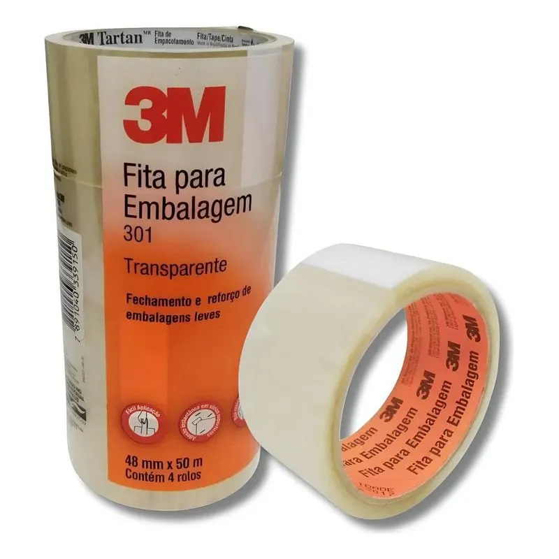 3M Kit 4 Fita Adesiva Transparente 48mm X 50m Embalagem 301