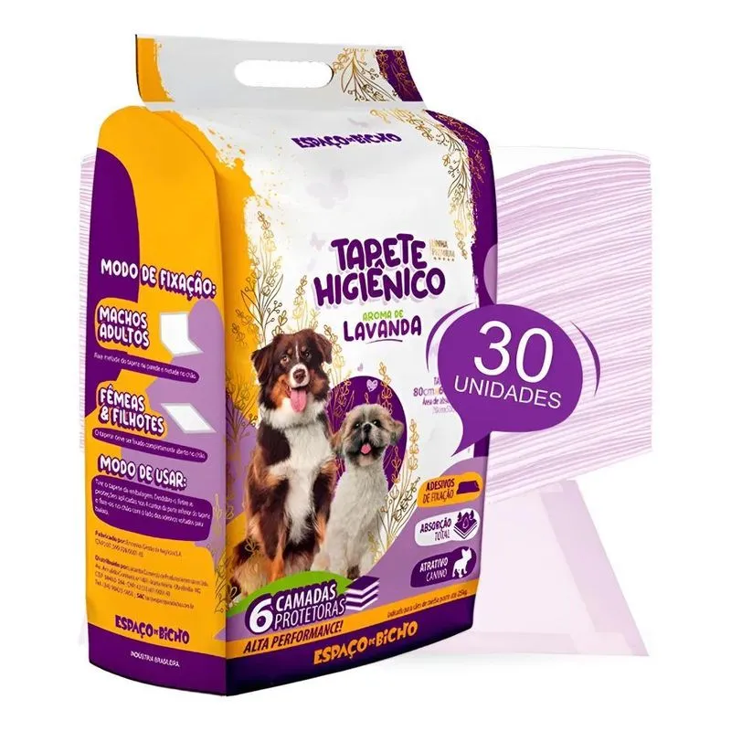 Tapete Higiênico Para Cães Premium 80x60 Com 30 Un Lavanda
