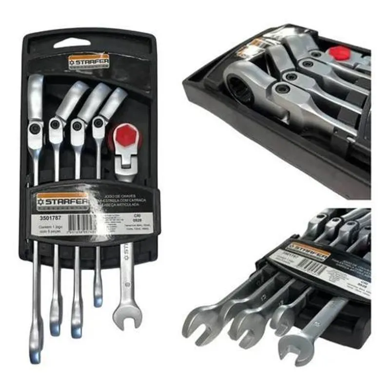 2x Jogo 5 Chaves Combinadas Catraca Articuladas 8-14mm Starf