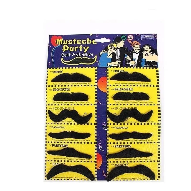 2x Bigode Postiço Falso - Kit 12 Unidades - Fantasias Barba
