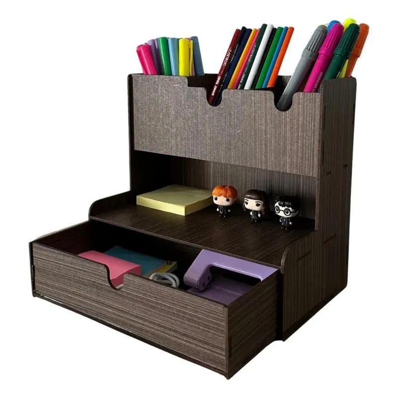 3x Porta Caneta Mdf Organizador De Mesa Escritório Multiuso