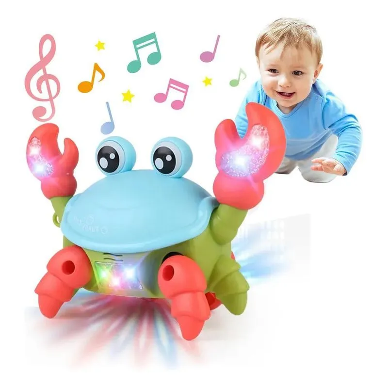2x Brinquedo Caranguejo Com Led Música Bebê Rastejante Fujão