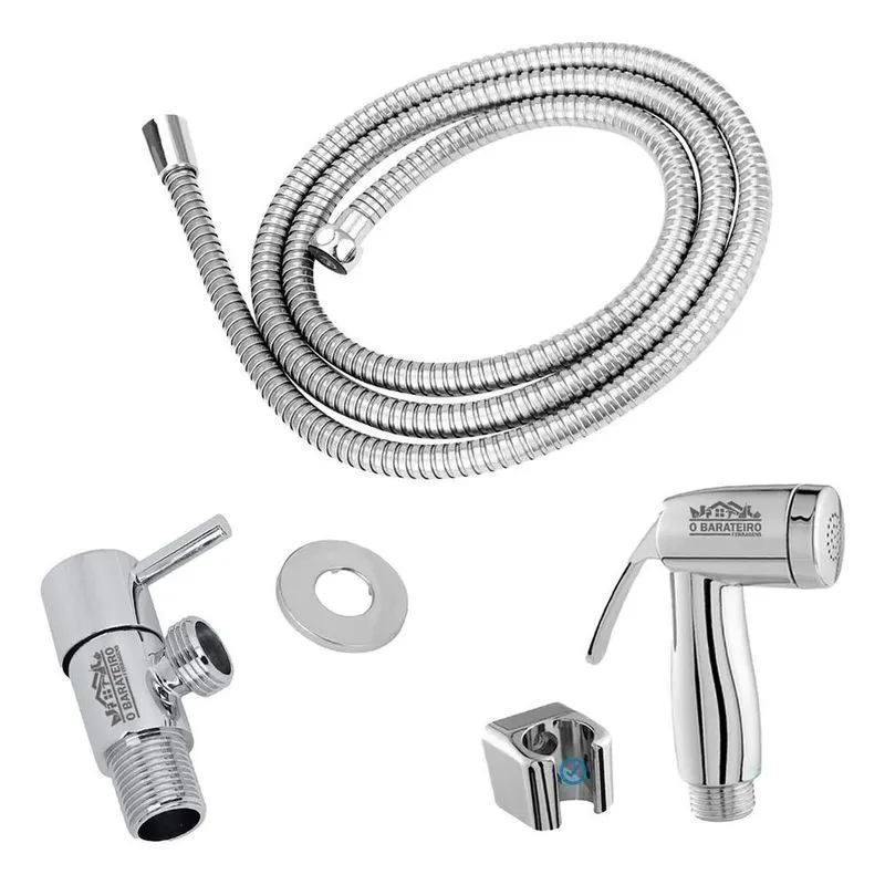 2x Kit Ducha Higienica Cromada Abs Com Registro 1/4 Volta Em