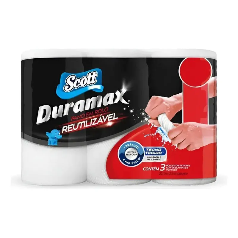 Kit 3 Pano Reutilizável Multiuso Scott Duramax Com 174 Panos