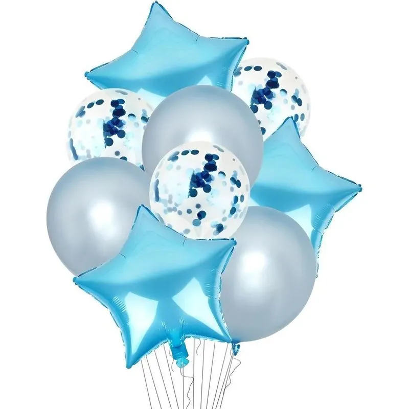 Balão Bexiga Metalizado E Látex Kit Buque 9 Pe Azul Cód. 320