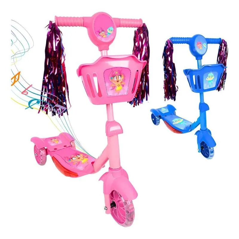 Patinete Infantil 3 Rodas Com Led Som E Cesta Menino Menina
