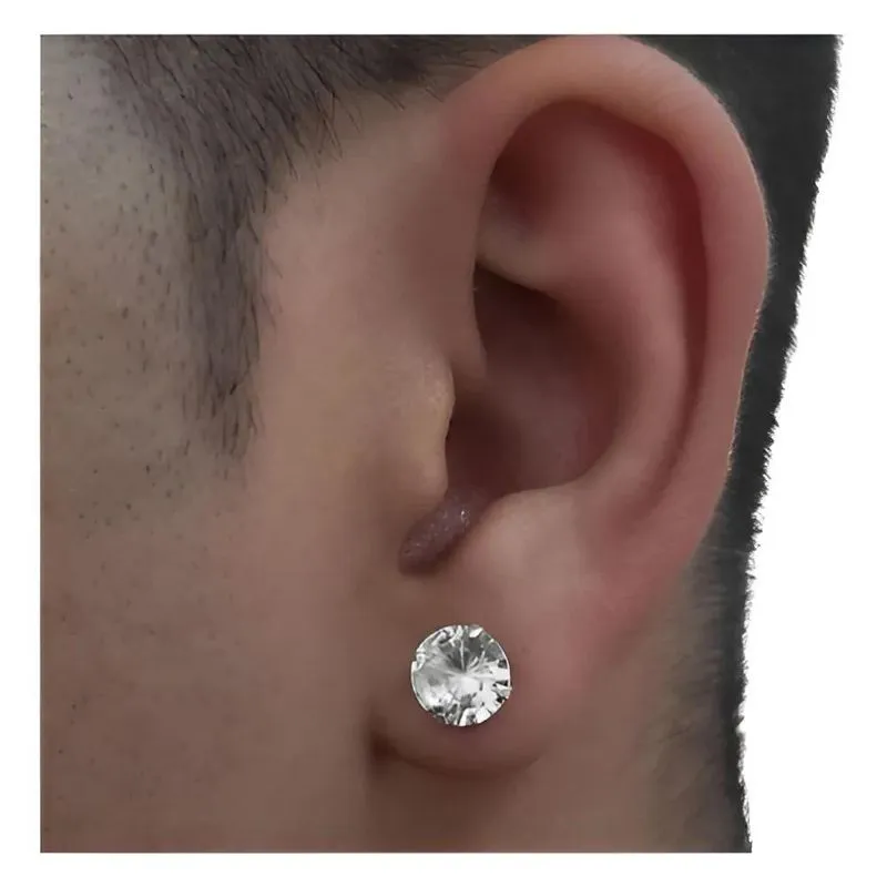 Brinco Masculino De Prata Pura 925 Diamante Sintético 7mm Co