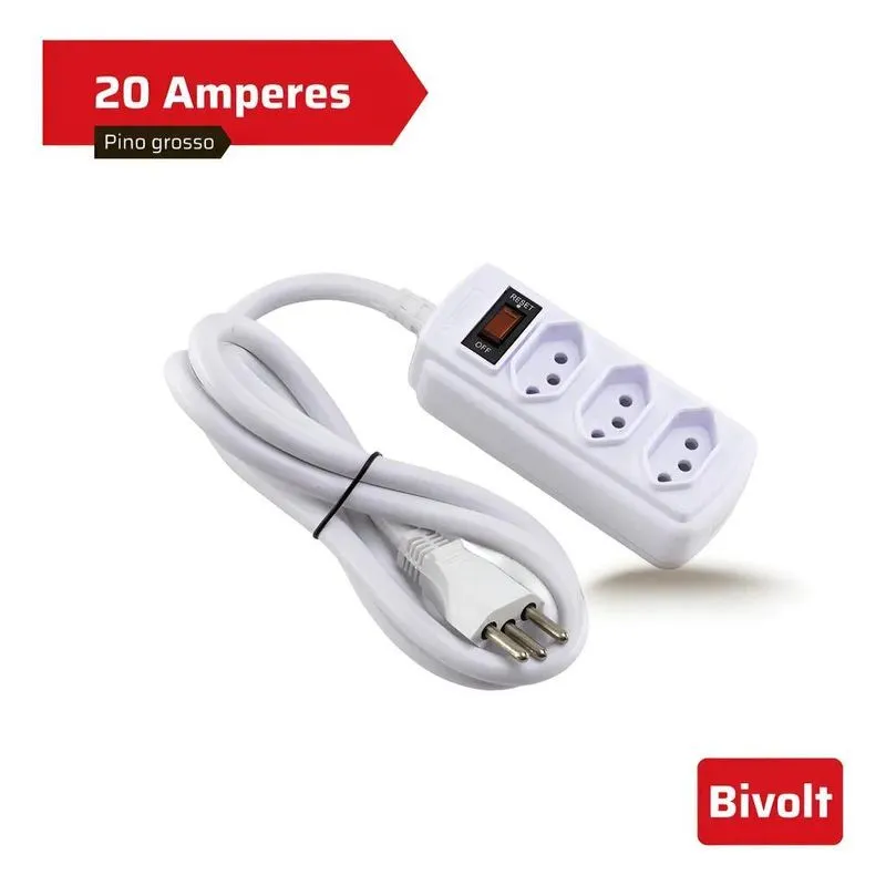 Filtro De Linha 3 Tomadas 1,5m 20A Branco Force Line
