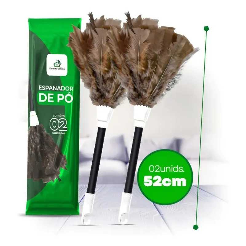 Kit 2 Espanador De Pó Pena De Peru 52 Cm Cabo Espanadores Pa